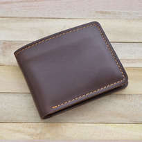 Dompet Pria Kulit Asli Sapi Handmade Model Bifold Warna Coklat Tua