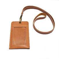 Name Tag Id Kulit Asli Sapi Warna Tan Model Simple (Tali Id Card)